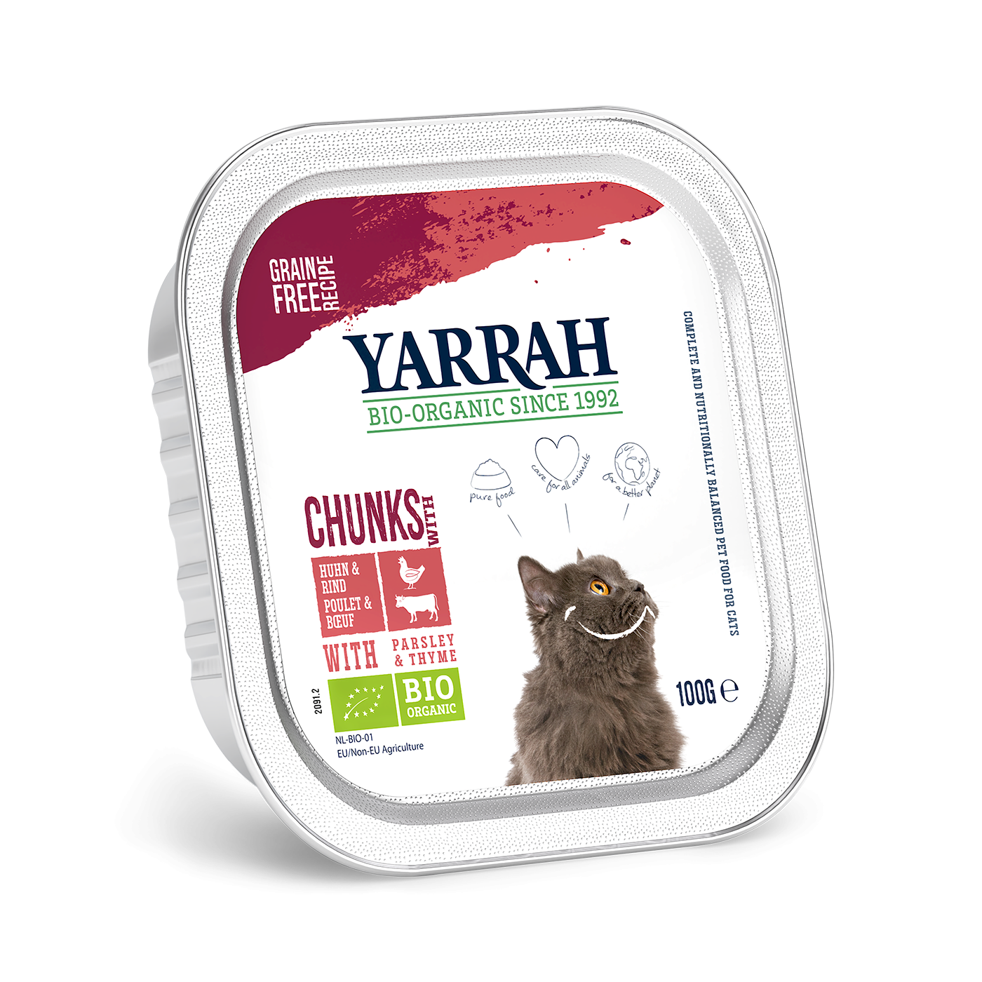 Yarrah Organic Cat Food with Chicken and Beef in Aluminum Tray